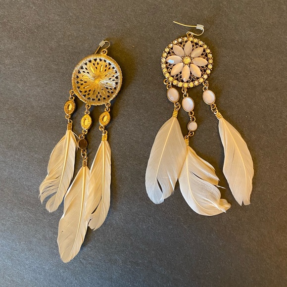 Beautiful Faux Opal Gemstone And Rhinestone Dreamcatcher Earrings - Picture 2 of 2